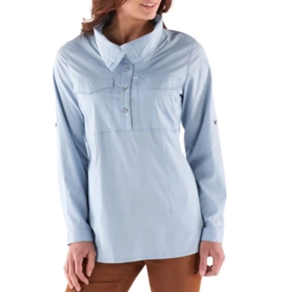 Mountain Hardwear Women's Blue White Striped Citypass Popover Tunic Size XL